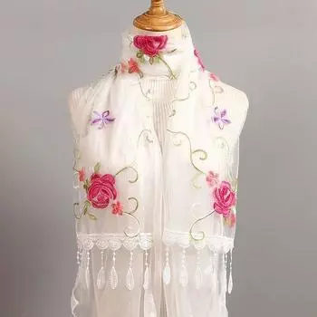 Silk Scarf for Women In Winter, Elongated Embroidered Flower Scarf, Draped Over A Shawl, Patchwork Lace Scarf, Fashionable Neck Protection Scarf