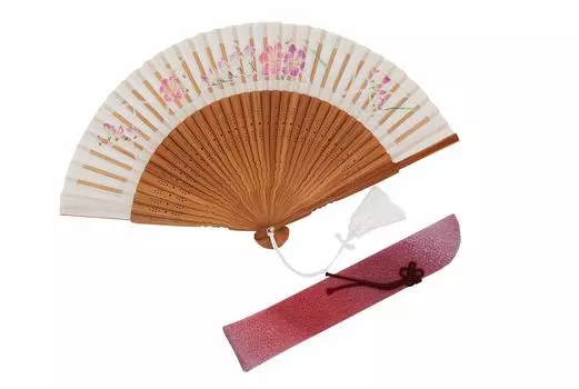 silk short fan pattern fan bag set Women s Cut-out (freesia white), (pink) белый