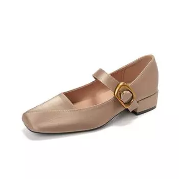 Silk square head single shoes women s shallow mouth medium thick heel French Mary Jane temperament women s shoes 34