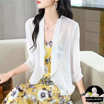 Silk Sun Protection Clothing Women s Thin Cardigan Shawl Summer with Overall Dress Outdoor Air Conditioning Blouse Blazer White 3XL