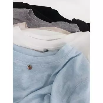 Silky Cool Feeling Tencel Long sleeves Shirt Women Summer Breathable Thin Loose Slimming Student round Neck Sun Protection Knit Easiest for match Black M