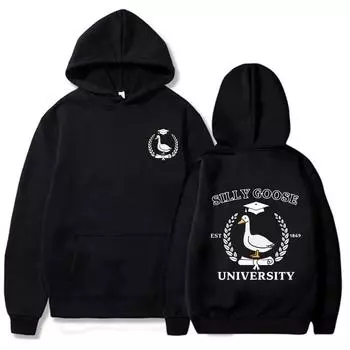Silly Goose University Print Clothing Prevenue Vintage Casual Hoodies Autumn Men/women Флисовая толстовка Regular Pullover Bloose XS белый