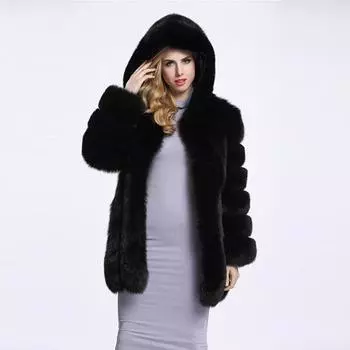 Силовое пальто осенне-зимняя женская одежда искусственный мех лисы имитация меха термошуба S чёрный