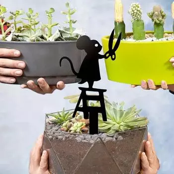 Силуэт металлический садовый столб с ножницами мышь дизайн художественный декор газонный знак креативные животные скульптуры украшения