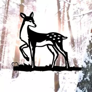 Силуэт пятнистого оленя на ветке из стали - настенное искусство из металла для дома, патио - украшение для уличной статуи - идеальный подарок на день рождения светло-серый