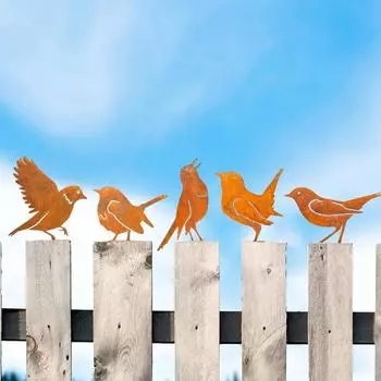 Силуэт ржавой птицы, патина, украшения для птиц, металлические садовые украшения, имитация фигурки, деревенское украшение для патио и двора ярко-розовый