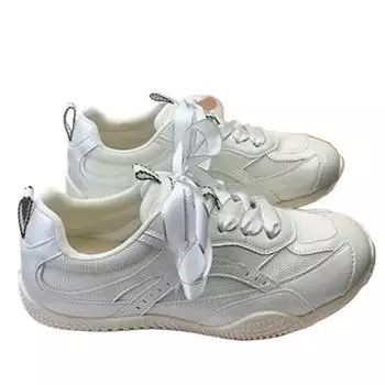 Silver Air Mesh Satin Shoelaces Lace Up Sneakers 2024 New Fashion Women Casual Shoes Round Toe Platform Training Shoes 35 белый