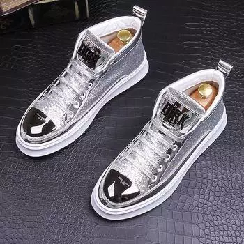 Silver and Gold Men s Trendy High-Top Sneakers - Fashionable, Height-Boosting Casual Shoes 41