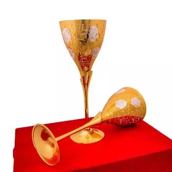 Silver and Gold Plated Brass Wine Goblet/Wine Glasses Set of 2 Pieces (Gold Plated Wide Wine Glass)