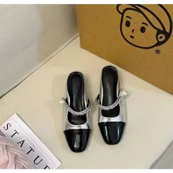 Silver bag head half drag outer wear inner height increase 5cm Mary Jane small fashion height increase single shoes 34