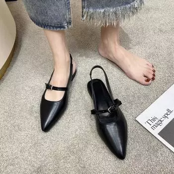 Silver bag head sandals, new low-heeled pointed flat-soled sandals, temperament fashion shoes 35
