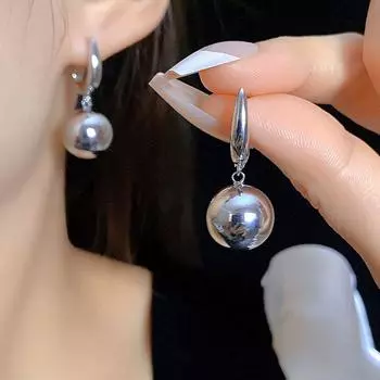 Silver Ball U Shape Earrings Light Luxury Minimalist Earrings Jewelry Drop Earrings Party серебряный