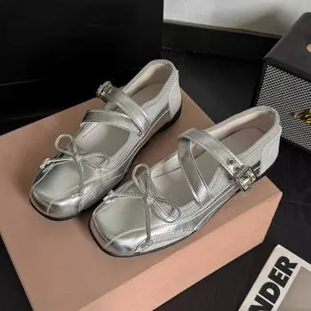 Silver ballet shoes women s summer new soft-soled straps Mary Jane shoes with skirt light mouth single shoes 35