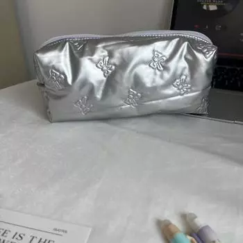 Silver Ballet Style Cute Bow Large Capacity Pencil Case Student Stationery Study Supplies Back To School Kawaii Bag