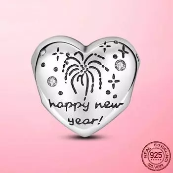 Silver Beads 925 Sterling Silver 2022 Happy New Year Charm Fit Women Fashion Bracelet Bangle Heart Silver 925 Jewelry Making
