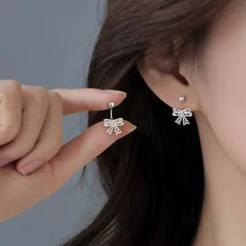 Silver Bow Stud Earrings 2025 New Best Selling Accessible Luxury Stud Earrings Niche Style Classy Design Easiest for Match Light Luxury Temperament A pair of Bows screws and earrings