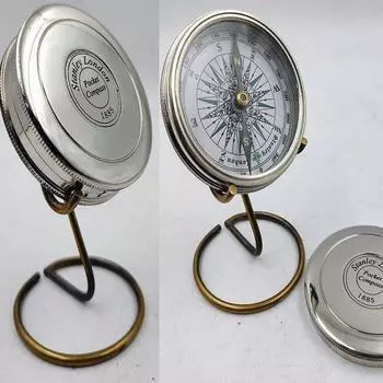 Silver Brass Poem Compass 3 с красивой подставкой. Идеальный настольный аксессуар и красивое дополнение к морской коллекции.