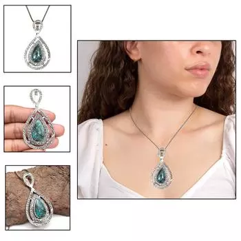 Silver Chrysocolla Necklace Gifted Amethyst Jewelry N-1004 Lemon Brazil