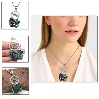 Silver Chrysocolla Necklace Gifted Amethyst Jewelry N-1004 Lemon Brazil