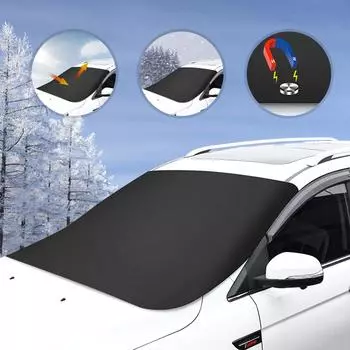 Silver Coated Cloth Car Snow Cover With Magnets 165x110cm Front Windshield Sunshades Protector Car Covers Sun Shades For Winter чёрный