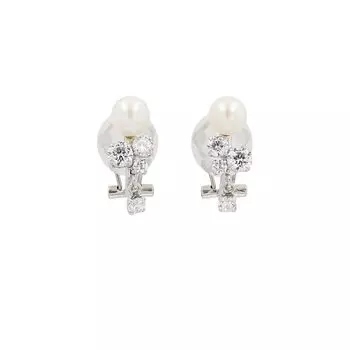 Silver Cubic Freshwater Chic VERPD52243 [PINKY & DIANNE] PINKY&DIANNE Earrings, Zirconia, Non-Pierced Earrings, Pearl, белый