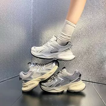 Silver Daddy shoes show small feet, thick soles increase height, women s summer 2025 new popular lightweight casual sports shoes 35 белый