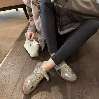 Silver Dexun shoes women s 2025 summer new flat shoes versatile board shoes retro leather sports and leisure shoes women 35 серебряный