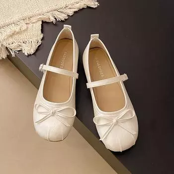 Silver flat ballet single shoes women s new temperament bow word with Mary Jane shoes 35