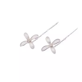 Silver Flower Earline Hansen Frosted Gardenia Ear Chain Small Fresh Long Tassel Morning Flower Earrings copper