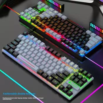 Silver Fox K10 87-клавишная механическая игровая клавиатура, USB-проводная, двухцветная, радужная подсветка K10 черный серый