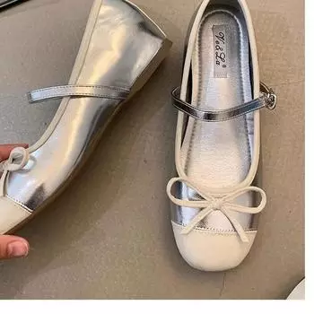 Silver French spring and summer Mary Jane single shoes women s ballet shoes 20254cm with style new flat shoes inner height increase 35 серебряный