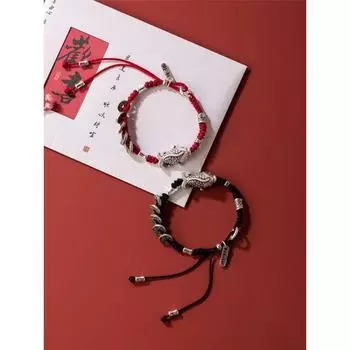 Silver Good Luck Koi Women s Sterling Silver Qing Dynasty Five Emperors Coins Bracelet Anklet Men Copper Coin Red Hand Strap Couple Silver Jewelry Big Red