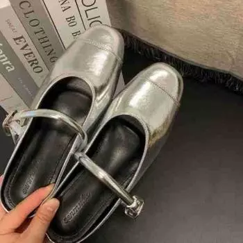 Silver half-drag inner height increase 5cm shell style Mary Jane small fashion height increase single shoes 34