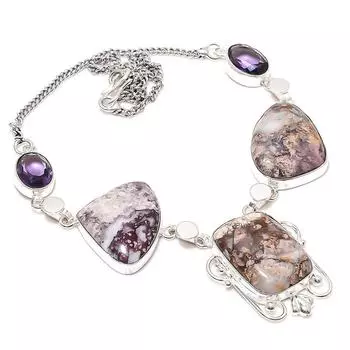 Серебряное листовое яшма, аметист, ожерелье из стерлингового серебра 925 пробы, 18 дюймов, r0v99 розовый