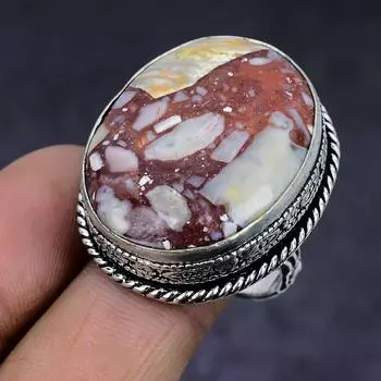 Silver Leaf Jasper Gemstone 925 Sterling Silver gift Jewelry Ring Size 9 i7K20