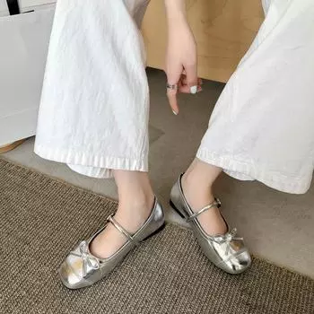 Silver light mouth ballet flat-soled single shoes women s new summer skirt round head beanie shoes 35