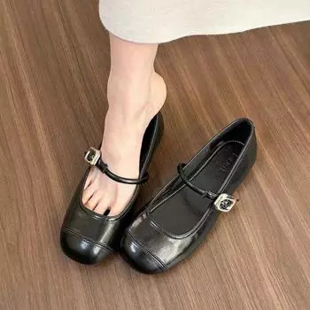 Silver light mouth Mary Jane shoes spring and summer new one-word buckle belt temperament women s shoes glossy small leather shoes 35