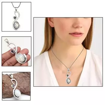 Silver Necklace Moonstone Gifted Rainbow Jewelry Pendant Gemstone 18