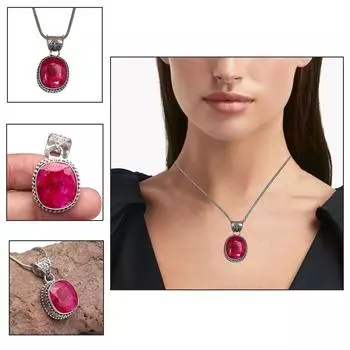 Серебряное ожерелье сапфир одаренный рубин изумруд натуральный бриллиант рубин, СЕРЕБРО