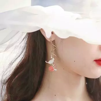 Silver Needle Leaves Asymmetric Tassel Earrings Dangle Earrings Fashion Jewelry Flowers Earrings 02