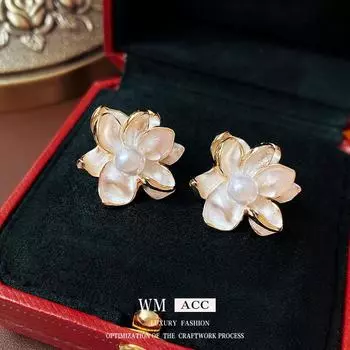 Серьги с серебряными иглами и жемчугом и масляными цветами. Модные и современные, универсальные серьги, роскошные персонализированные серьги Red Light в Интернете. 1#