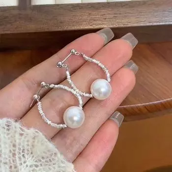 Silver Needle Pearl Tassel Earrings New Arrival Tide Accessible Luxury Small Pieces of Silver Ear Studs Light Luxury Minority Refined Wild Earrings Broken Silver Pearl Earrings