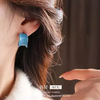 Серебряные игольчатые волнистые серьги в форме буквы С, простые и универсальные, ретро и модные серьги, высококачественные и элегантные серьги синий