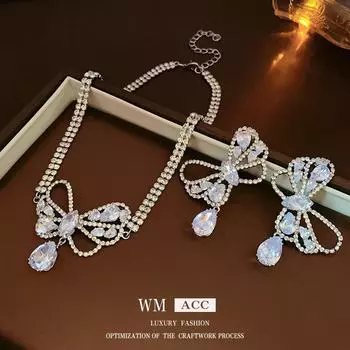 Silver Needle Zircon Butterfly Drop Earrings: Niche, Fashionable, Exquisite Necklace серебряный