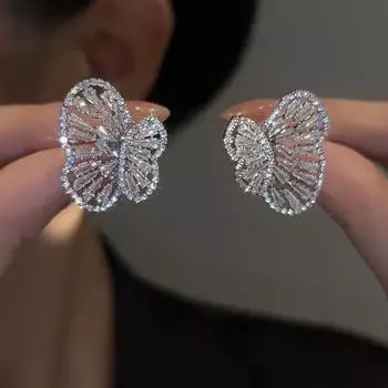 Silver Needle Zircon Dual-Wear Butterfly Studs Niche Style Fancy Minimalist Easiest for Match New Arrival Earrings Exquisite Sweet Earrings Women Silver butterfly earrings