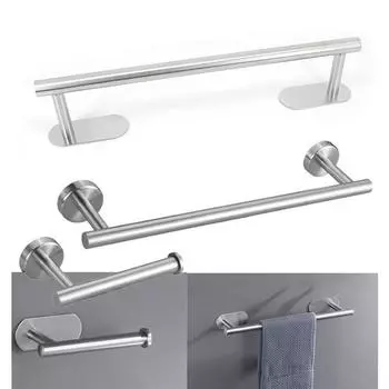 silver paper Towel Holder Stainless Self Adhesive Rail No Drilling punching Kitchen Rack Wall drill Hanging Bathroom Hardware