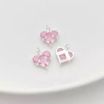 Silver Pink Zirconium Heart Butterfly Four-Leaf Clover Pendant Pendant Handmade DIY Bracelet Necklace Ear Rings Materials Accessories