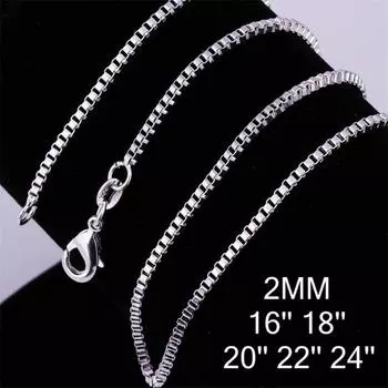 Silver-Plated 2mm Box Chain Necklace – Simple European & American Style with Personality Pendant 30-inch Silver-plated Box Chain