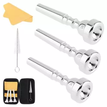 Silver Plated Brass 3pcs Trumpet Mouthpiece Set 3C 5C 7C Includes Brush Cloth EVA Case Professional Beginner Bach Conn King