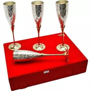 Silver Plated Brass Wine Goblet/Wine Glasses Set (Set of 4 Wine Glass)